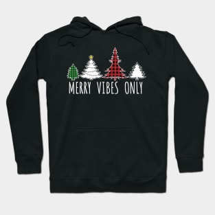 Merry Vibes Only Colorful Plaid Christmas Trees Hoodie